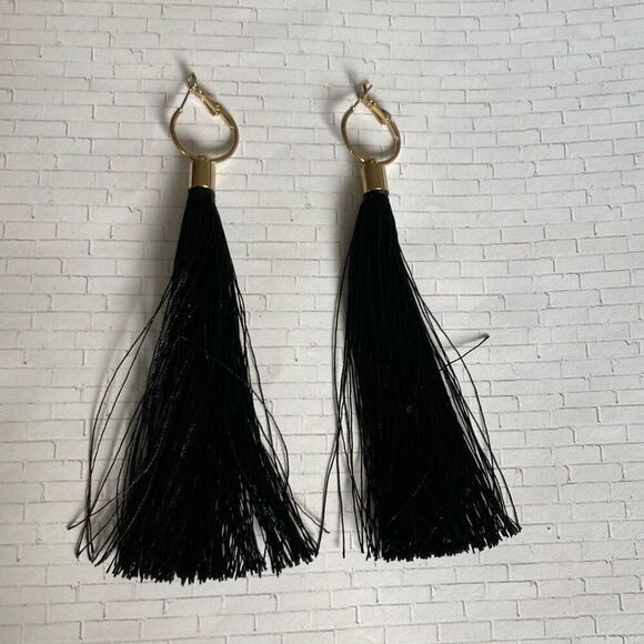 Women's Tassel Earrings Black - Picture 1 of 5